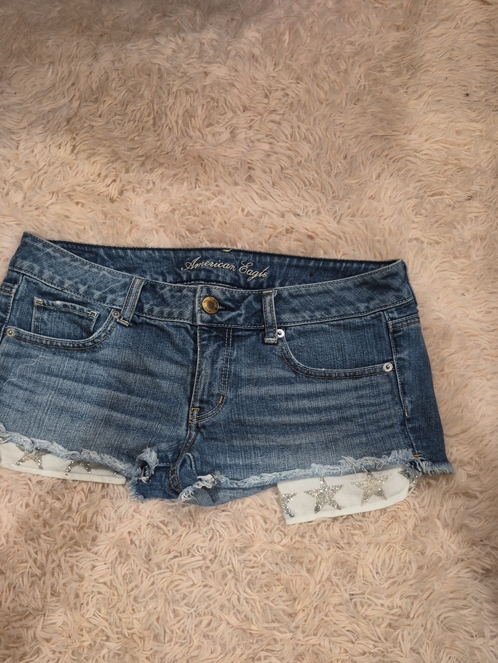 American Eagle Outfitters Blue Denim Cutoff Shorts with White Star Trim
